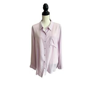 Eileen Fisher 100% Silk Blouse XL Lilac Button Down Shirt Long Sleeve